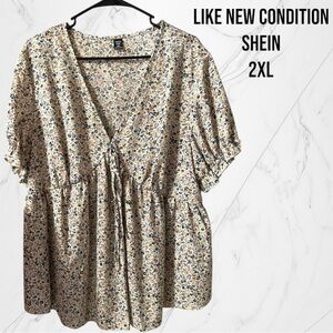 SHEIN Floral V-Neck Blouse - Floral 2XL